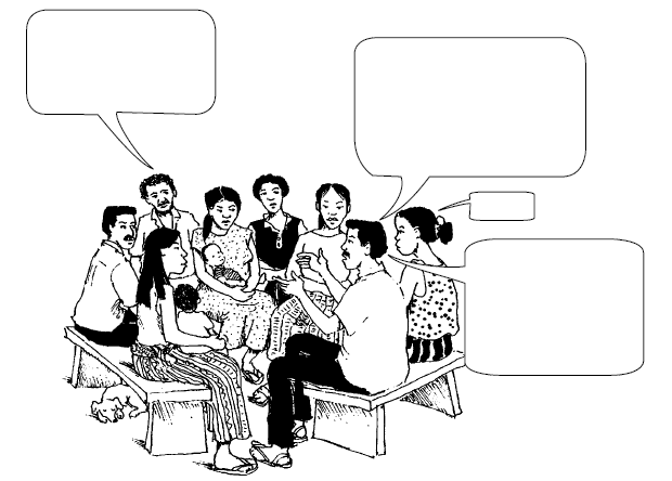 a group of people talking