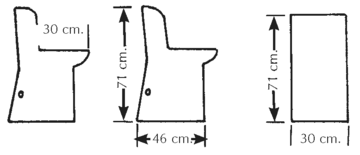 3 drawings of seat structure with arrows indicating measurements.