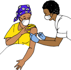 a health worker giving a woman an injection.