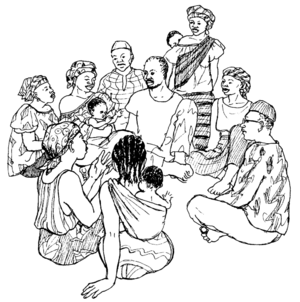 a large group of women and men meeting together.