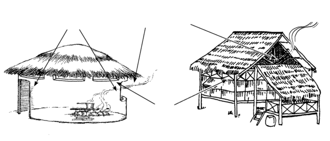 Illustration of the below: 2 homes, one in cross section.