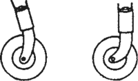 One wheel with wheel mount pointing upward, other wheel with wheel mount at an angle.