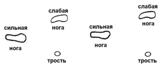 tracks of a child using a cane
