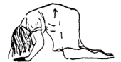 the woman with her back raised and head down