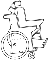 Drawing of simple model of plywood wheelchair.