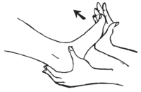 an image showing a person's hand pushing up on a foot