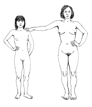 illustration of the below: a woman and a girl standing together wearing no clothes